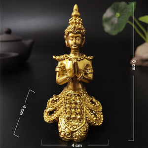 Golden Meditation Buddha Statue Thailand Buddha Sculptures Figurines Resin Crafts Ornament For Home Garden Flowerpot Decoration