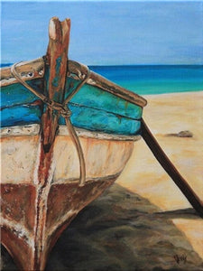 Beached Boat Dingy 5D Diamond Painting DIY Full Square Cross Stitch Embroidery Kit Mosaic Picture of Sandy Beach Diamond Decor