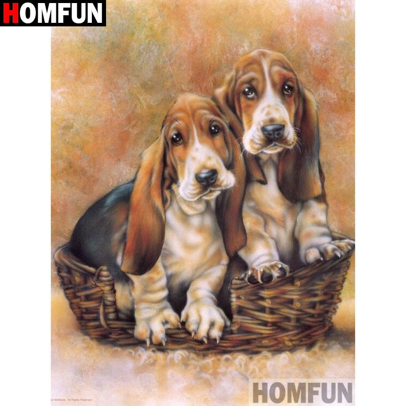 Basset Hounds in Basket 5D Diamond Painting Kit DIY Full Drill Square Round Diamonds Cross Stitch Embroidery Rhinestone Painting Home Decor