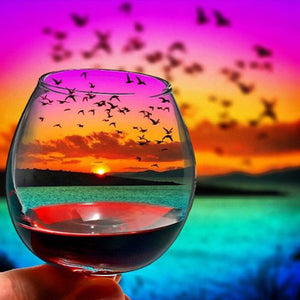 Sunset Wine Glass Bottle 5D Diamond Painting Kit Square Round Drill Crafts Full Diamond Embroidery Home decor