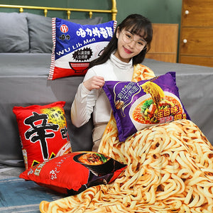 Instant Noodles Stuffed Pillow with Fried Noodle Blanket Joke Gifts Plush Pillow Fun Toy Food Style Blanket Throw Grocery Novelties