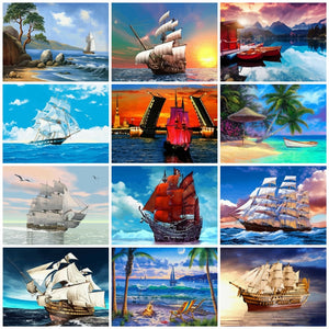 Paint By Numbers Scenery Pictures Oil Drawing By Numbers Ship Home Decoration Full Set Coloring By Numbers 50x40cm
