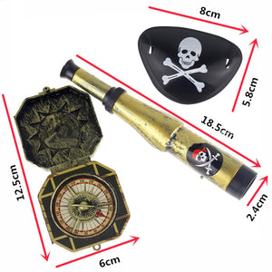 3-pcs Children Kid's Pirate Party Toys Supplier Plastic Pirate Patch with Skull Dress Up Prop Compass Mini Telescope Halloween