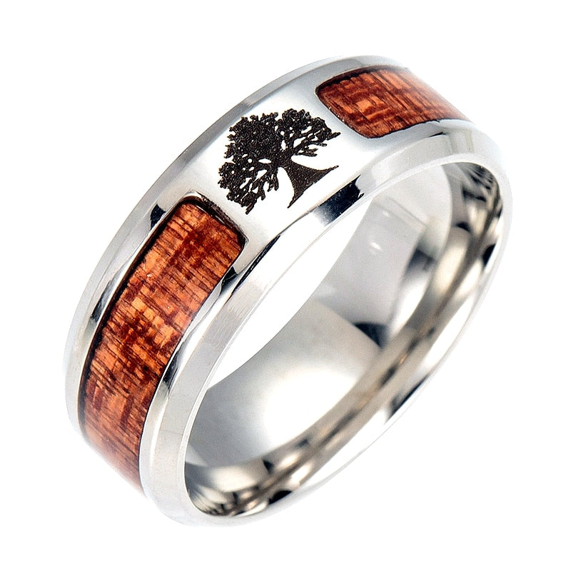 Amazing 8MM Wood Life Tree Family Tree of Life Healing Ring Jewelry Gifts for Women and Teens Girls Silver Ring
