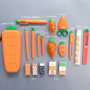 Creative Carrot Series Silicone Soft Pencil Case Pen-holder Organizer Bag Stationery Set Kids Birthday Gift