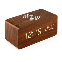 Load image into Gallery viewer, Alarm Clock With For Qi Wireless Charging Pad Compatible With For iPhone Samsung Wood Led Digital Clock Sound Control Function

