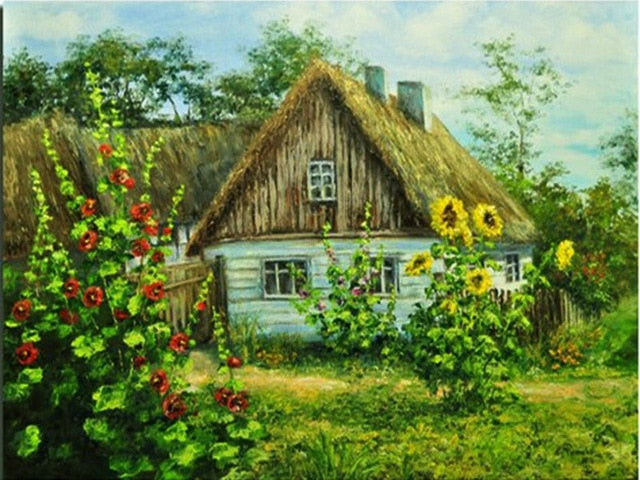 Old House Landscape 5D Rhinestone Painting DIY Full Drill Square Round Diamonds Arts Crafts Embroidery Inlay Diamond Painting Home Decor
