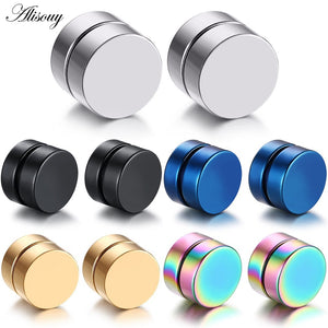 2pcs Punk Mens Strong Magnet Magnetic Ear Stud Set Non Piercing Earrings Ear Plugs Jewelry Gift for Friends Lovers