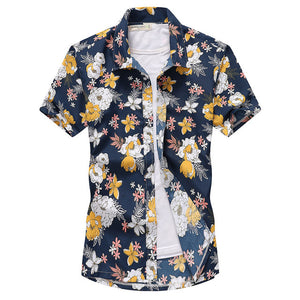Mens Summer Hawaiian Flower Beach Shirt Short Sleeve Floral Shirts Men Casual Holiday Vacation Clothing