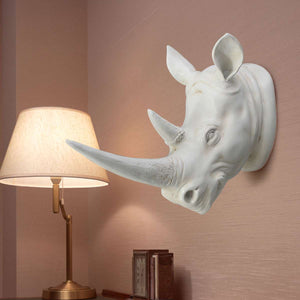 Resin Exotic Rhinoceros Head Ornament White Animal Statues Crafts for Home Hotel Wall Hanging Art Decoration Gift