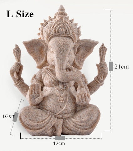 Sandstone Indian Ganesha Elephant God Statue Religious Hindu Elephant-Headed Fengshui Buddha Sculpture Home Decor Crafts