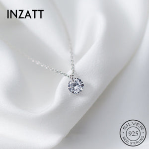 INZATT Cute Geometric Round 925 Sterling Silver Jewelry Choker Pendant Necklace For Women Engagement Rose Gold Color Gift
