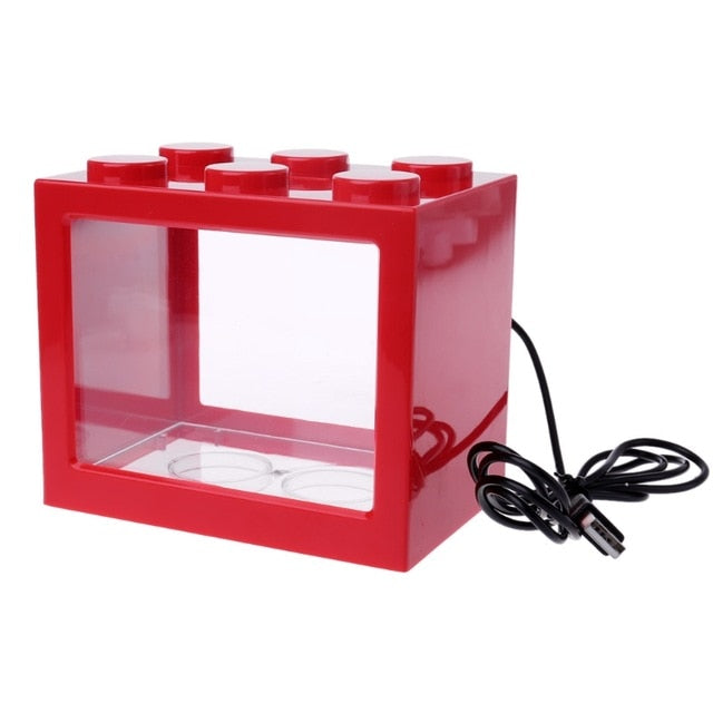 USB Mini Aquarium Fish Tank With LED Lamp Light Betta Fish Fighting Cylinder