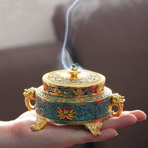 Incense Holders Incense Burner Tibetan Style Painted Enamel Zinc Alloy Coil Incense Holder Home Office Decoration Gift