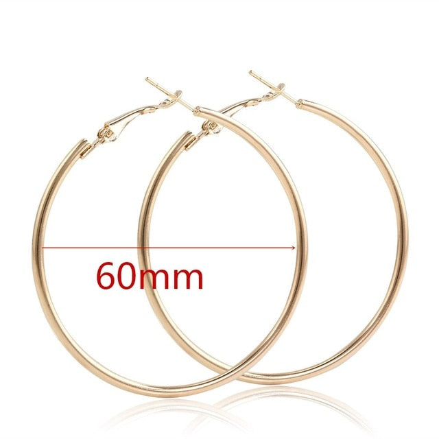 40mm 60mm 70mm 80mm Exaggerate Big Smooth Circle Hoop Earrings Simple Party Round Loop Earrings for Women Jewelry Choose Style Gold Silver