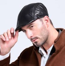 Load image into Gallery viewer, Men&#39;s Fashion Paperboy Style 100% Genuine Leather Cap Newsboy Caps Beret Head Cover Cabbie Hat Golf Hats Sheepskin Leather
