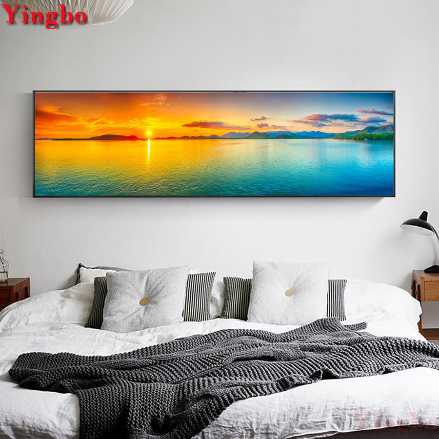 Wide Panel Sunset Seascape 5D Rhinestone Paintings DIY Full Drill Select Square Round Diamonds Arts Crafts Embroidery Inlay Diamond Paintings Home Decoration