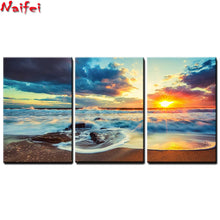 Load image into Gallery viewer, Multi Panel 3-Panel Seascape Sunset Clouds Seaside5D Rhinestone Paintings DIY Full Drill Select Square Round Diamonds Arts Crafts Embroidery Inlay Diamond Paintings Home Decoration
