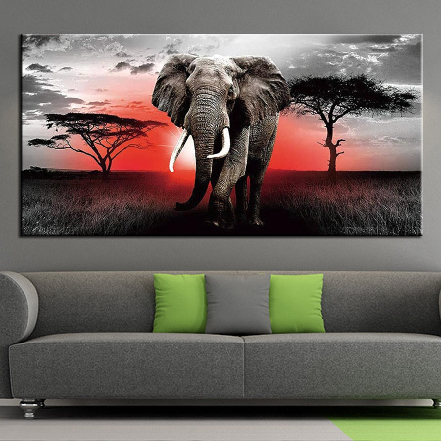 Wide-panel African Plains Elephant 5D Diamond Painting Kit Full AB Drills Kits for Adults Kids DIY Mosaic Cross Stitch Pattern Handmade Embroidery Kits Wall Décor