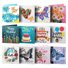 Load image into Gallery viewer, 12-pcs Diamond Painting Cards Butterfly Flower Birthday Card Thanksgiving Cards DIY Embroidery Crafts Gifts
