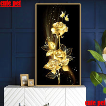Load image into Gallery viewer, Long-panel Golden Roses Diamond Painting Kit DIY Full Drill Select Square Round Diamonds Arts Crafts Embroidery Inlay Diamond Paintings Home Decoration
