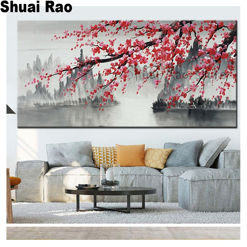Wide-panel Chinese Plum Landscape 5D Diamond Dotz or Square Painting DIY Full Drill Diamonds Arts Crafts Embroidery Rhinestone Painting Home Decoration