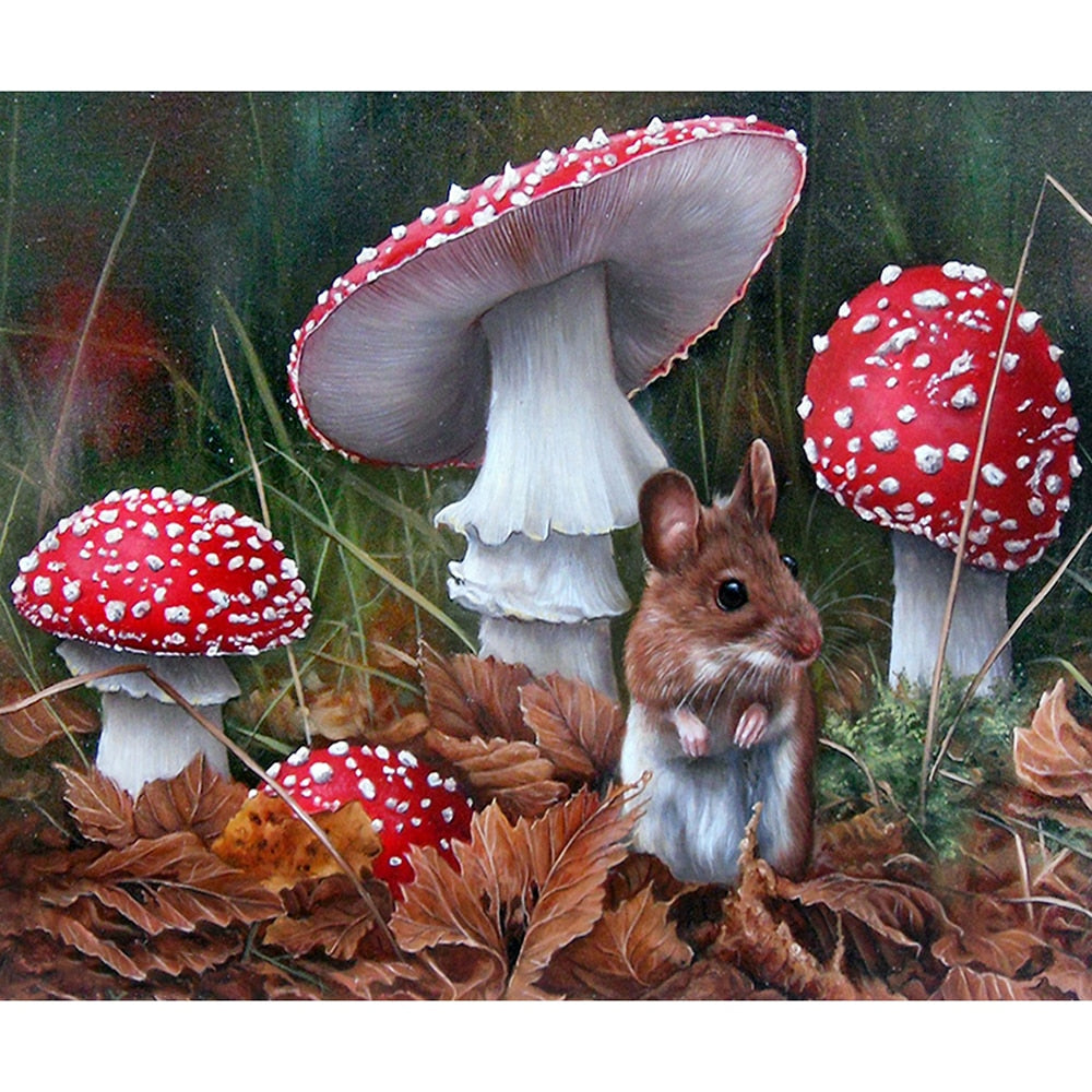 Psychedelic Mushroom and Mouse 5D Diamond Art Painting Kit DIY Full Drill Square Round Diamonds Craft Supplies Embroidery Rhinestone Painting Home Decoration