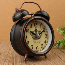 Load image into Gallery viewer, Vintage Night Light Alarm Clock European Retro Metal Alarm Clock Bedside Mute Needle Table Clock Gets bed Ringing Bell
