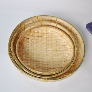 Handmade Bamboo Plate Fruit Dish Rattan Bread Basket for Dinner Storage Round Weave Sundry Container Kitchen Storage Tray