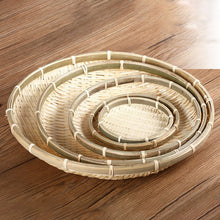 Load image into Gallery viewer, Handmade Bamboo Plate Fruit Dish Rattan Bread Basket for Dinner Storage Round Weave Sundry Container Kitchen Storage Tray

