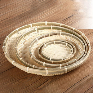 Handmade Bamboo Plate Fruit Dish Rattan Bread Basket for Dinner Storage Round Weave Sundry Container Kitchen Storage Tray