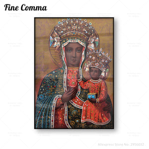 Black Madonna Our Lady of Czestochowa Black Virgin Mary Painting Art for Men or Women Décor