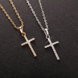 Fashion Cross Pendants Gold Silver Color Crystal Jesus The Cross Pendant Necklace Biblical Jewelry For Men Women Great Gift