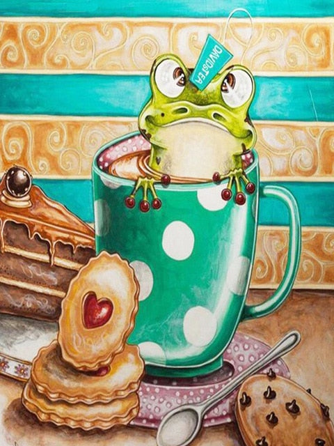Frog in Coffee Cup 5D DIY Diamond Painting Full Square/Round Drill Diamond Embroidery Rhinestone Cross Stitch Wall Decor