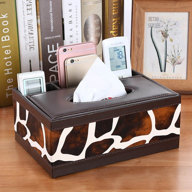 Creative Rectangle Leather Tissue Box Cover Desk Makeup Cosmetic Organizer Remote Controller Holder For Home Office Automotive
