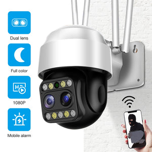 Deluxe 1080P Dual Lens Outdoor Wireless Security Camera PTZ Speed Dome External Wifi Street Video Camera Motion Alert