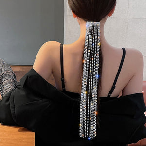 Full Size Rhinestone Hairpins for Women Bijoux Long Tassel Crystal Hair Accessories Wedding Banquet Date Jewelry
