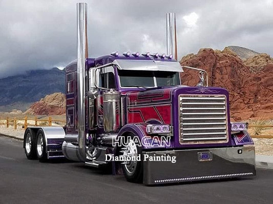 Purple Semi-Truck Scenery Diamond Painting Full Drill Embroidery Home Decor Truck Mosaic Diamond Art