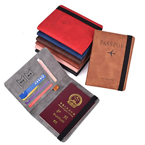 Elastic Band Leather Travel Passport Cover RFID Blocking For Cards Wallet Passport Holder Document Organizer Case Men Women