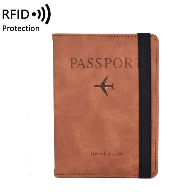 Elastic Band Leather Travel Passport Cover RFID Blocking For Cards Wallet Passport Holder Document Organizer Case Men Women