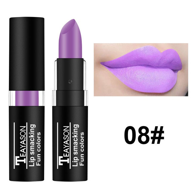 12-Colors Matte Lipstick Green Purple Black Burgundy White Pink Lip Stick Matt Beauty Sexy Maquillage Long Lasting Lip Cosmetic Makeup