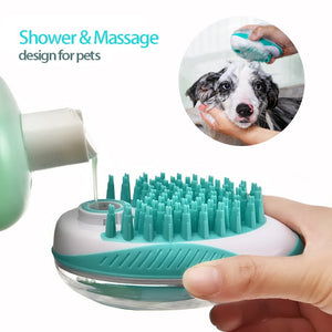 2-in-1 Pet Brush Bath Massage Brush Shampoo Dispenser for Pet Grooming De-shedding Soft Silicone Bristles Perfect for Washing Massaging Hair Remove Loose Fur