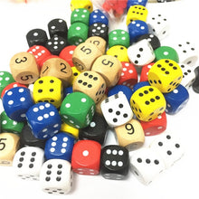 Load image into Gallery viewer, 10pcs Wood Dice D6 Sided Dice 16mm Digital number or point Cubes Round Coener For Kid Toys Board Games
