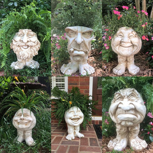 6-Styles Muggly's The Face Statue Planter Funny Muggle Face Sculpture Funny Expression Outdoor Flower Pot Garden Decoration