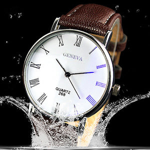 Mens Analog Quartz Business Wrist Watch with Roman Numerals Faux Leather Band Casual Watch Choose Color