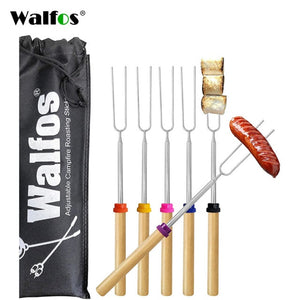 32" 6PC BBQ Roasting Sticks Camping Cookware Stainless Steel BBQ Marshmallow Extending Roaster Telescoping Forks for Kids