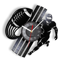 Load image into Gallery viewer, American Football Vinyl LP Record Wall Clock Sports Home Decor Football Player Laser Cut Re-purposed Record Clock Timepieces
