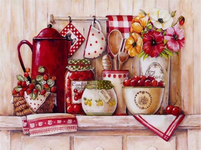 5D DIY Diamond Painting Red Kettle Jars Full Square/Round Drill Cross Stitch Embroidery 5D Home Decor Gift