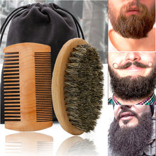 Load image into Gallery viewer, Professional Soft Boar Bristle Wood Beard Brush Hairdresser Shaving Brush Comb Men Mustache Comb Kit With Gift Bag Hair Comb Set
