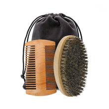 Load image into Gallery viewer, Professional Soft Boar Bristle Wood Beard Brush Hairdresser Shaving Brush Comb Men Mustache Comb Kit With Gift Bag Hair Comb Set
